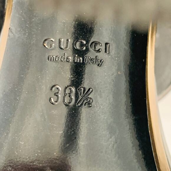 GUCCI Size 8.5 Black Gold Suede Patent Leather Ankle Sandals - Picture 8 of 11